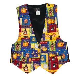 JLN USA Vintage Halloween Vest Retro Harvest Holiday Size Medium Button Down